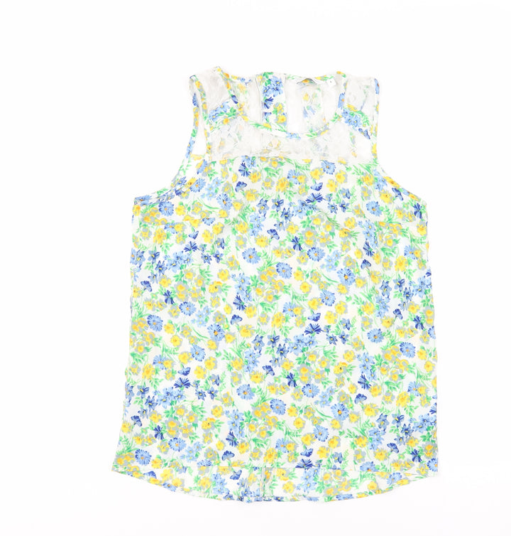 New Look Womens Multicoloured Floral Polyester Basic Tank Size 8 Round Neck - Lace Detail