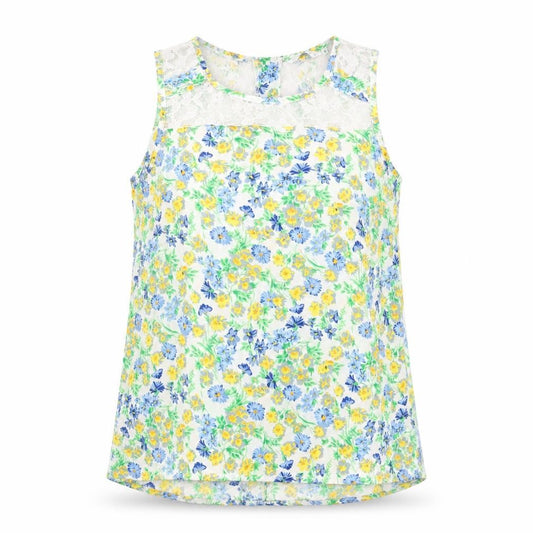 Front view of New Look women’s multicoloured floral polyester basic tank, size UK 8, round neck - lace detail