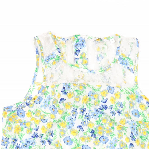 New Look Womens Multicoloured Floral Polyester Basic Tank Size 8 Round Neck - Lace Detail