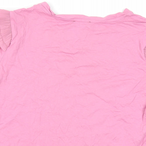 Zara Womens Pink Cotton Basic T-Shirt Size M Crew Neck - Ruffle Detail