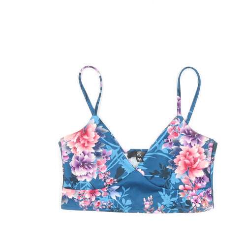 Missguided Womens Blue Floral Polyester Cropped Tank Size 10 Sweetheart - Bralette Top