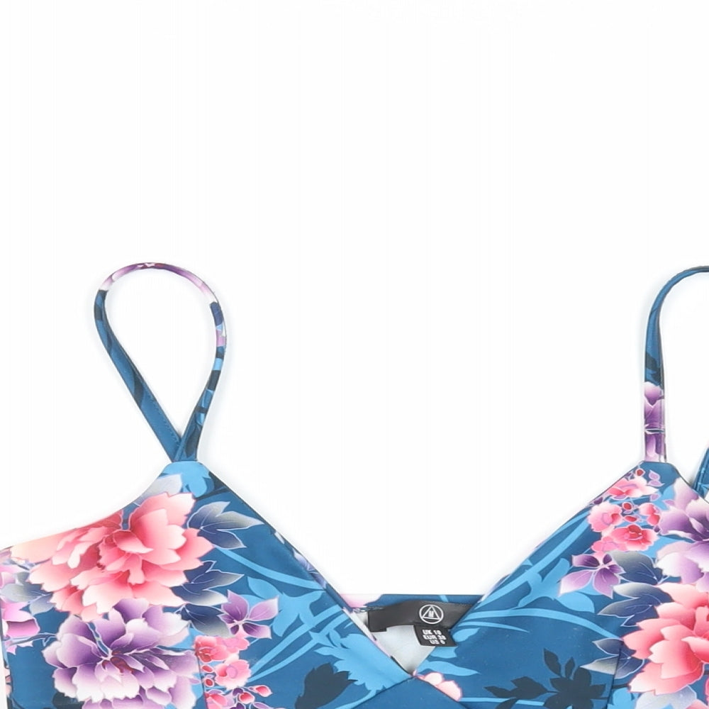 Missguided Womens Blue Floral Polyester Cropped Tank Size 10 Sweetheart - Bralette Top