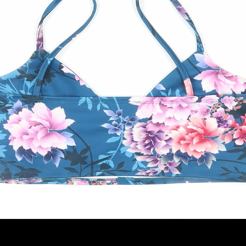 Missguided Womens Blue Floral Polyester Cropped Tank Size 10 Sweetheart - Bralette Top