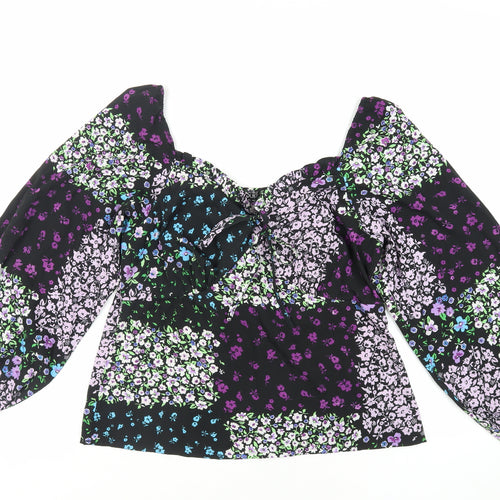 Quiz Womens Black Floral Polyester Basic Blouse Size 12 Sweetheart