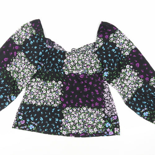 Quiz Womens Black Floral Polyester Basic Blouse Size 12 Sweetheart