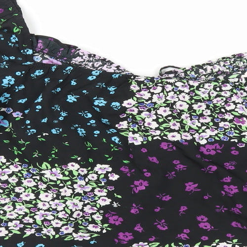 Quiz Womens Black Floral Polyester Basic Blouse Size 12 Sweetheart