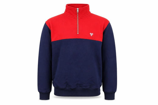 Front view of Tna women’s blue colourblock cotton pullover sweatshirt, size XS, zip - logo