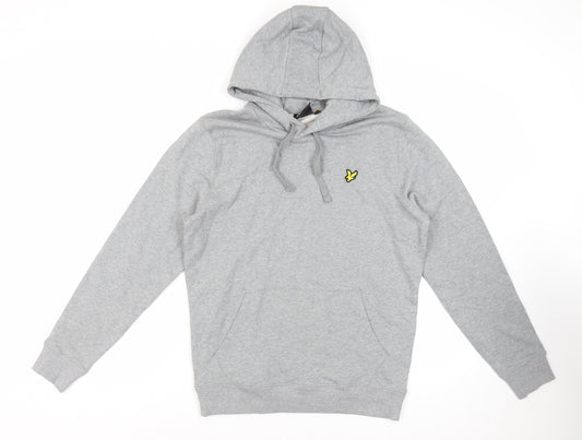 Lyle & Scott Mens Grey Cotton Pullover Hoodie Size M - Logo Pockets