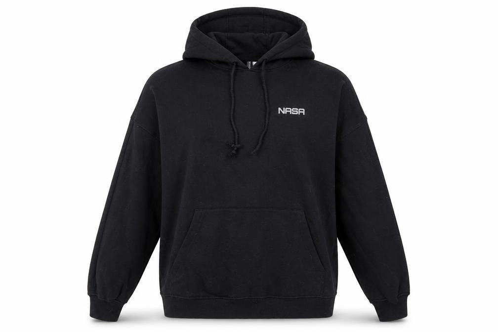 Front view of Divided by H&M women’s black cotton pullover hoodie, size S, pullover - nasa