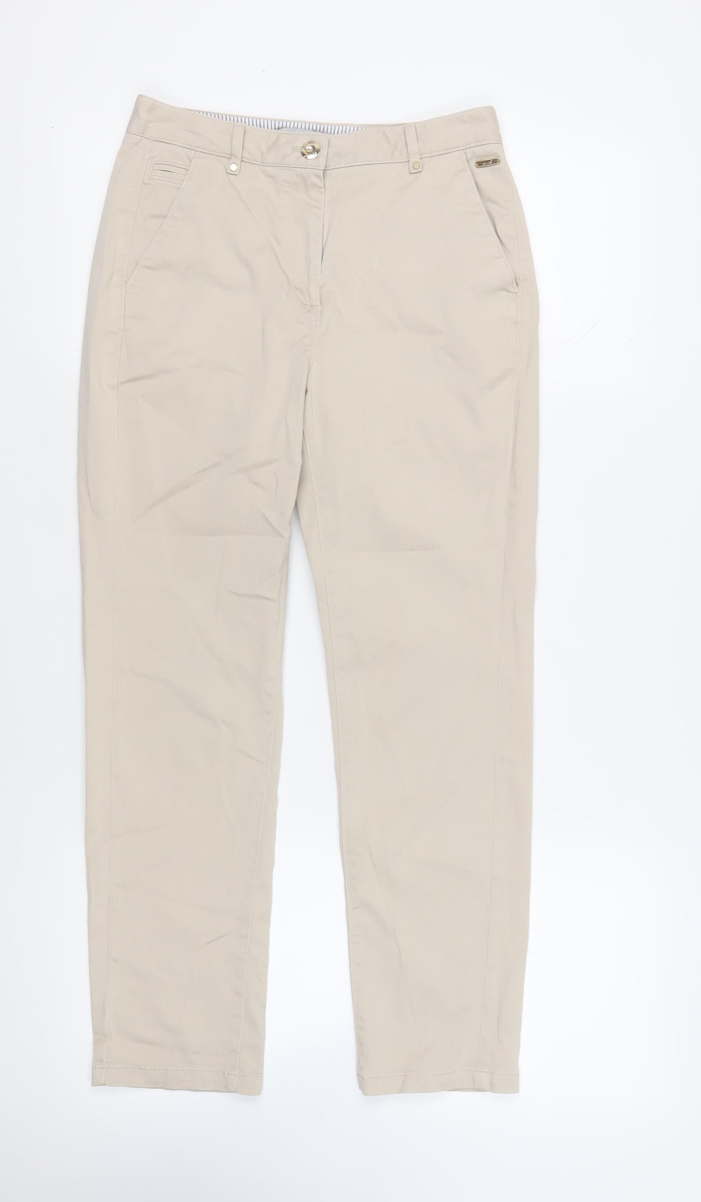 Per Una Womens Beige Cotton Chino Trousers Size 8 L27 in Regular Zip