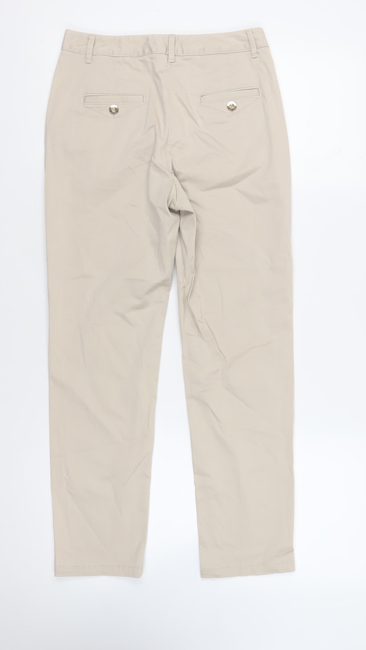 Per Una Womens Beige Cotton Chino Trousers Size 8 L27 in Regular Zip