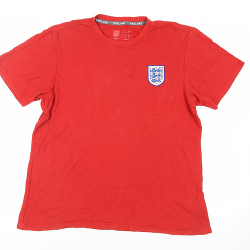 England Mens Red Cotton T-Shirt Size XL Crew Neck - Logo