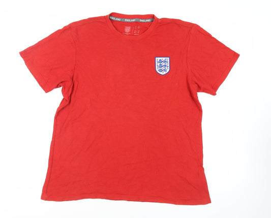 England Mens Red Cotton T-Shirt Size XL Crew Neck - Logo