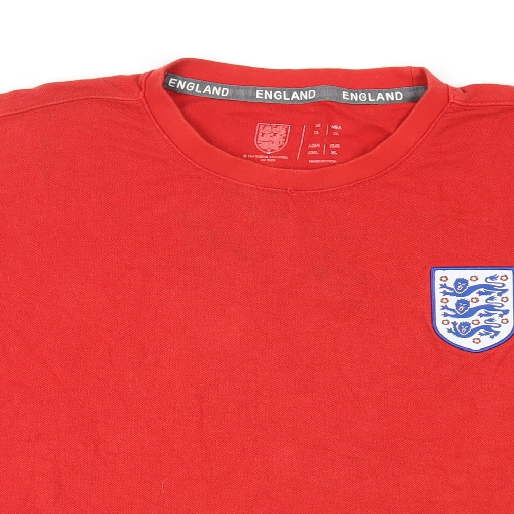 England Mens Red Cotton T-Shirt Size XL Crew Neck - Logo