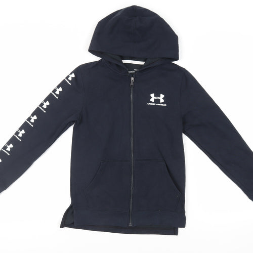 Under armour Boys Blue Cotton Full Zip Hoodie Size M Zip - Logo Pockets
