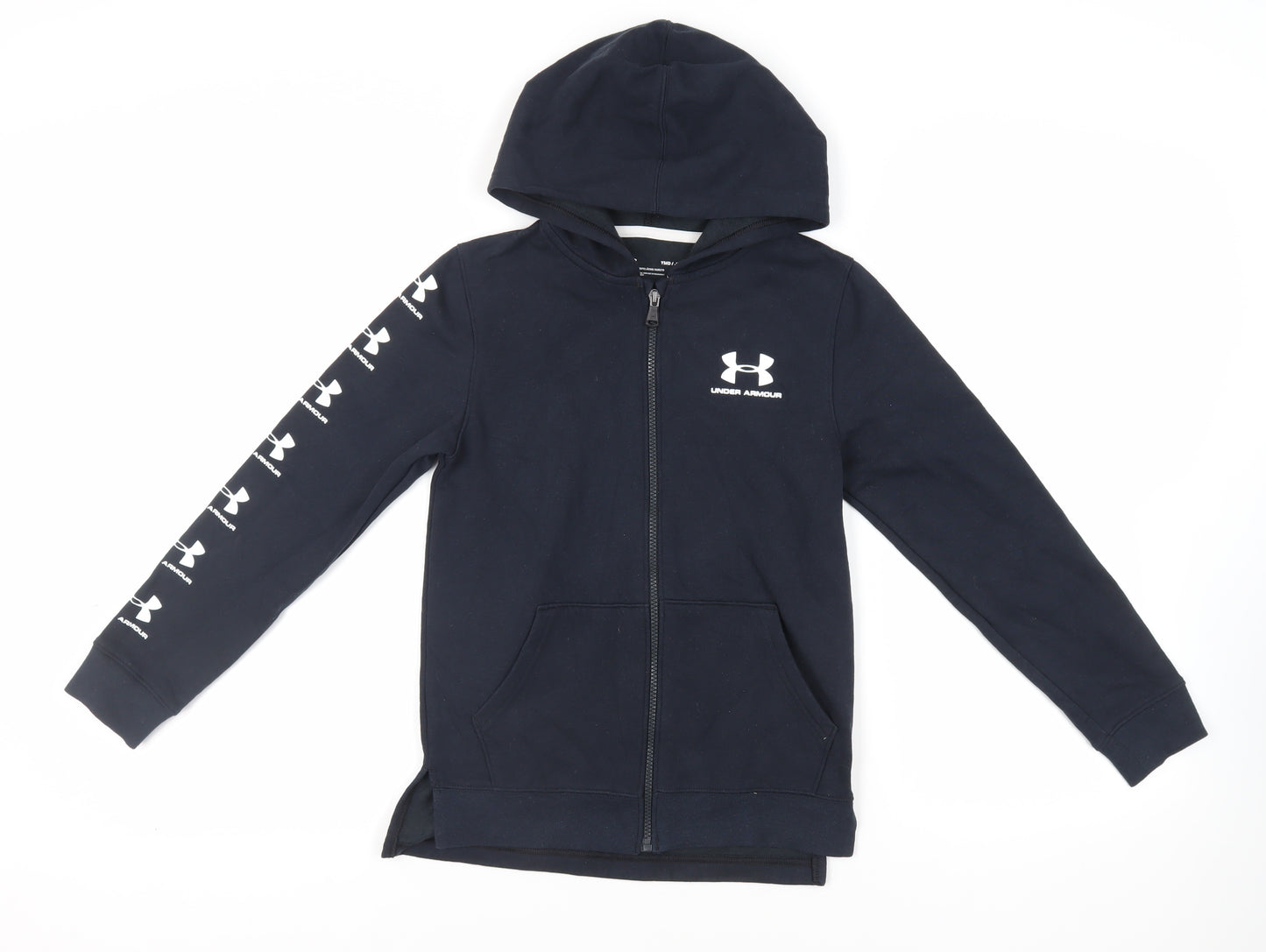 Under armour Boys Blue Cotton Full Zip Hoodie Size M Zip - Logo Pockets