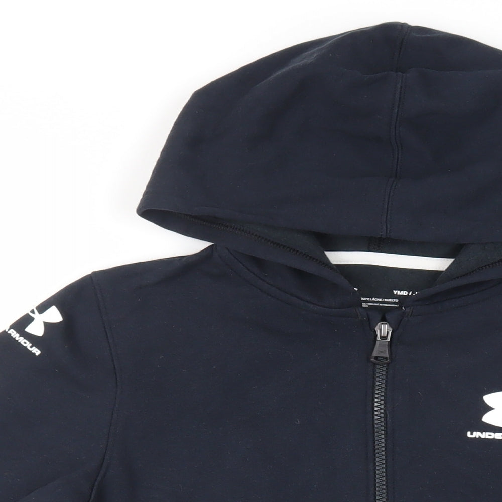 Under armour Boys Blue Cotton Full Zip Hoodie Size M Zip - Logo Pockets