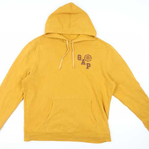 Gap Mens Yellow Cotton Pullover Hoodie Size L - Logo