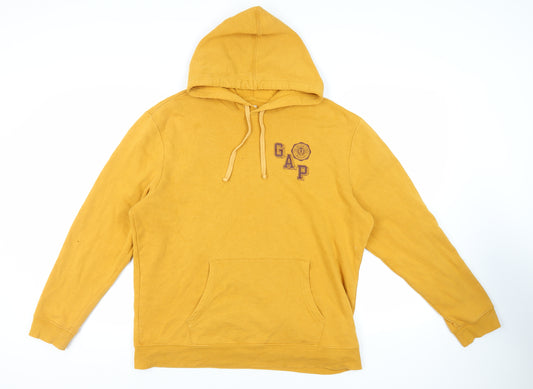 Gap Mens Yellow Cotton Pullover Hoodie Size L - Logo