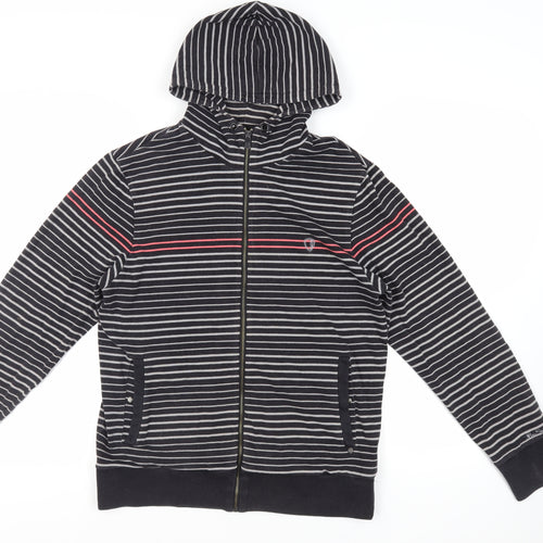 Ben Sherman Mens Black Striped Cotton Full Zip Hoodie Size L - Logo Pockets