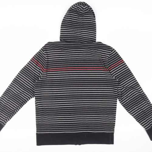 Ben Sherman Mens Black Striped Cotton Full Zip Hoodie Size L - Logo Pockets