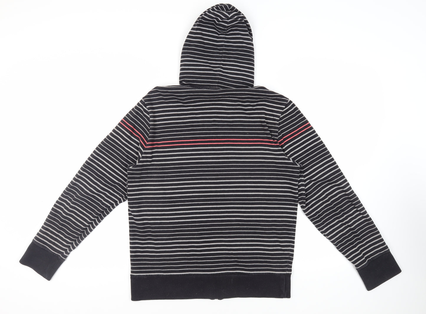 Ben Sherman Mens Black Striped Cotton Full Zip Hoodie Size L - Logo Pockets