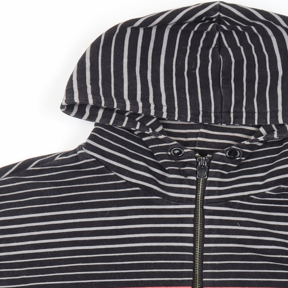 Ben Sherman Mens Black Striped Cotton Full Zip Hoodie Size L - Logo Pockets