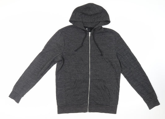 H&M Mens Grey Cotton Full Zip Hoodie Size S - Pockets