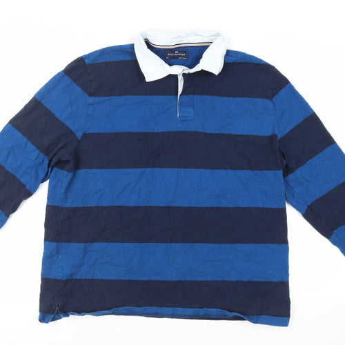 Blue Harbour Mens Blue Striped Cotton Polo Size 2XL Collared Button