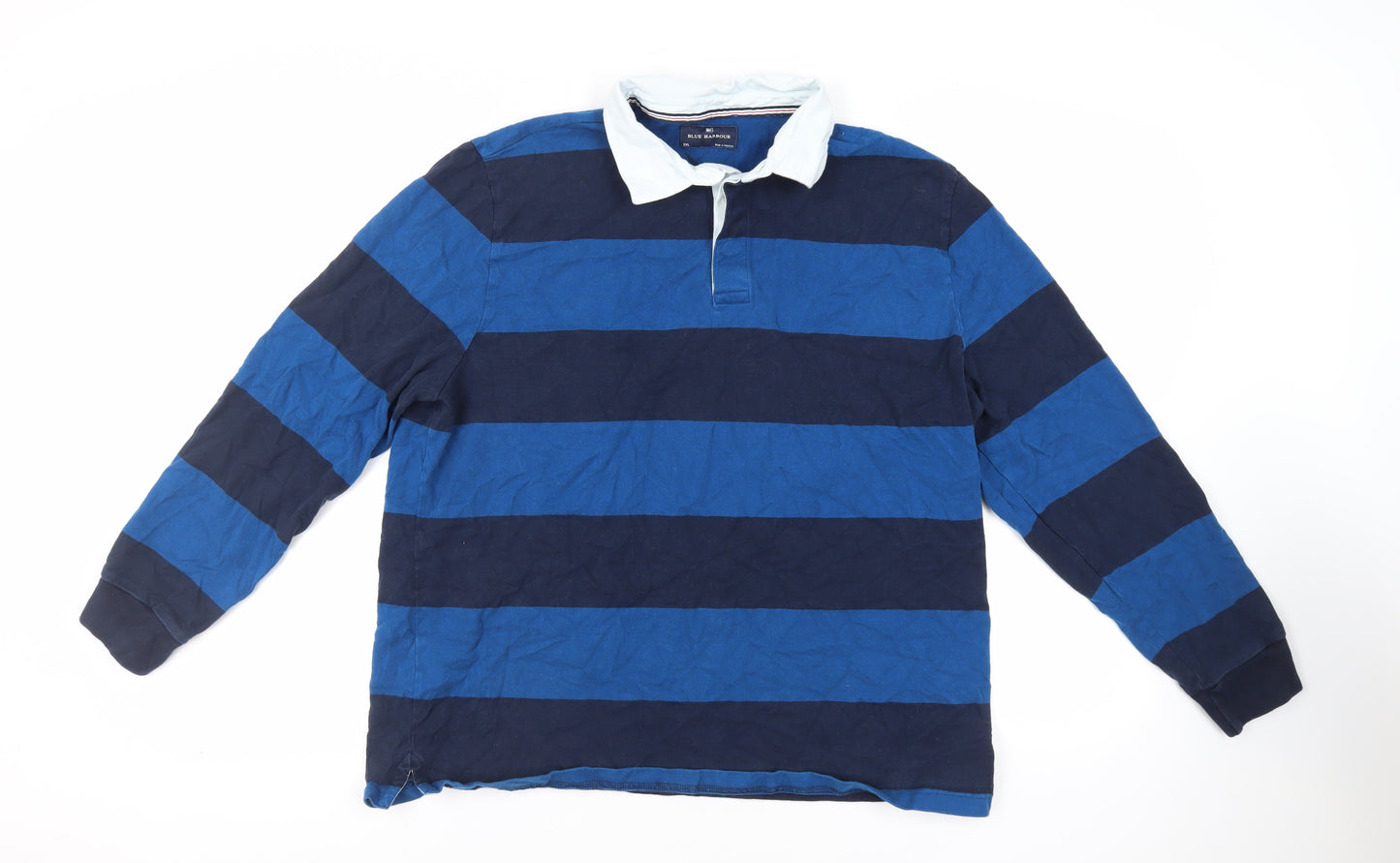 Blue Harbour Mens Blue Striped Cotton Polo Size 2XL Collared Button