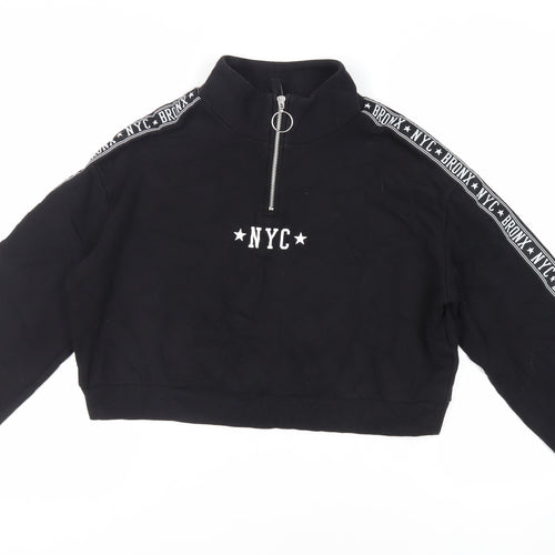 Divided by H&M Womens Black Cotton Pullover Sweatshirt Size M Zip - NYC Bronx