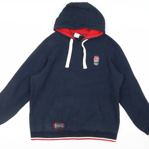 England Rugby Mens Blue Cotton Pullover Hoodie Size M - Logo Pockets