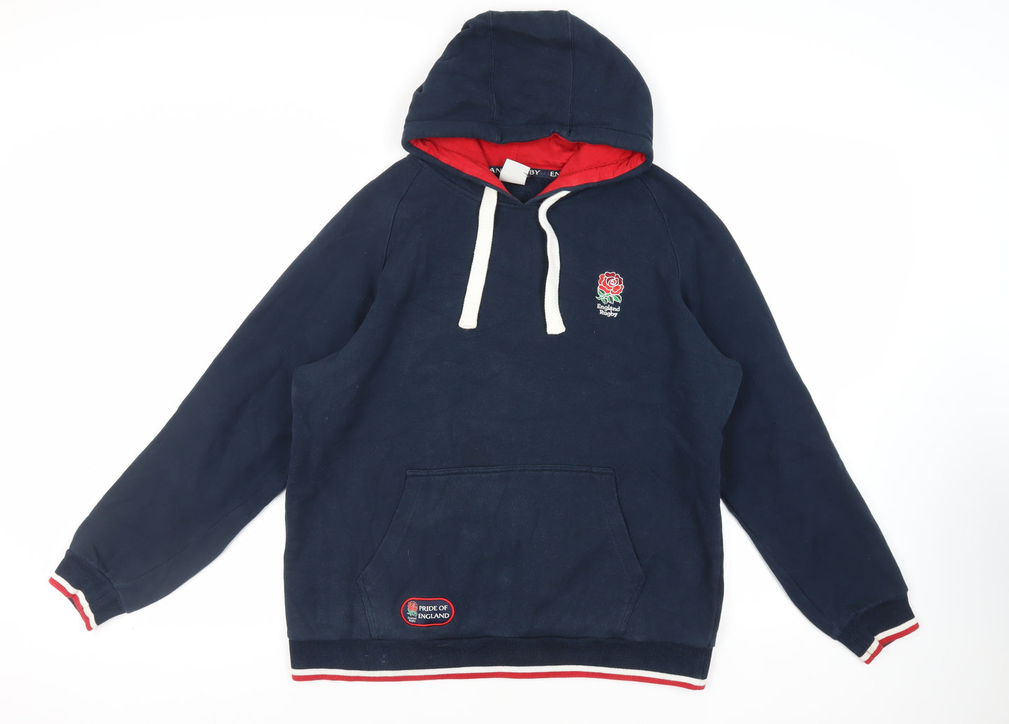 England Rugby Mens Blue Cotton Pullover Hoodie Size M - Logo Pockets