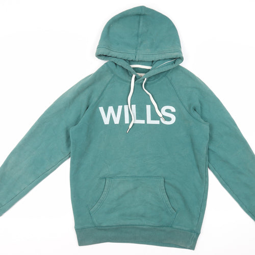 Jack Wills Mens Green Cotton Pullover Hoodie Size XS - Logo Pockets