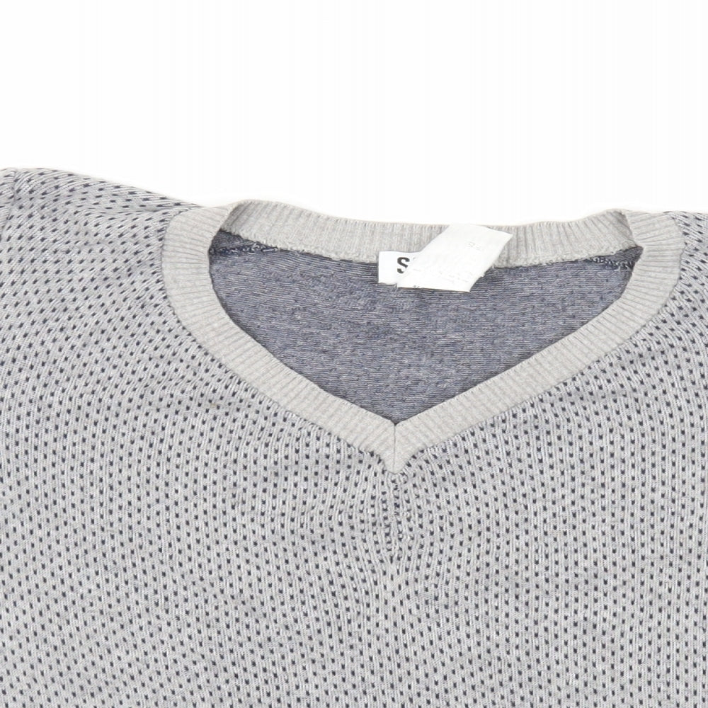 Sonia Rykiel Womens Blue V-Neck Geometric Cotton Pullover Jumper Size S - Logo Lightweight