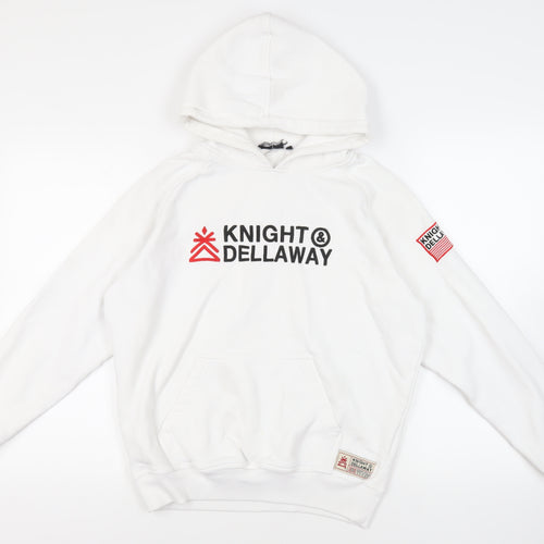 Knight Dellaway Mens White Cotton Pullover Hoodie Size M - Logo Pockets