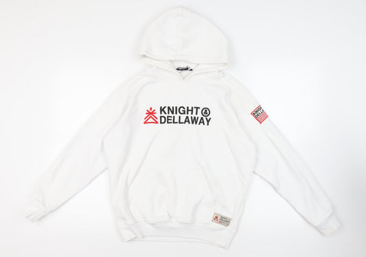 Knight Dellaway Mens White Cotton Pullover Hoodie Size M - Logo Pockets