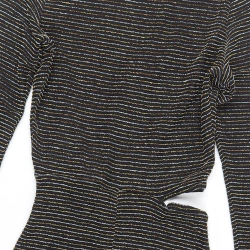 Topshop Womens Black Striped Polyamide Fit & Flare Size 8 Round Neck Pullover - Cut Out Detail