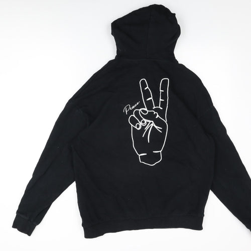 JACK & JONES Mens Black Cotton Pullover Hoodie Size L - Peace Sign