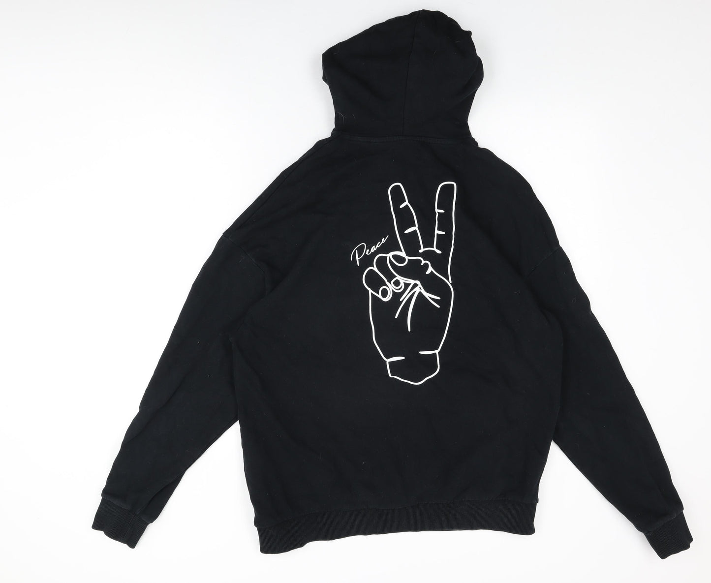 JACK & JONES Mens Black Cotton Pullover Hoodie Size L - Peace Sign
