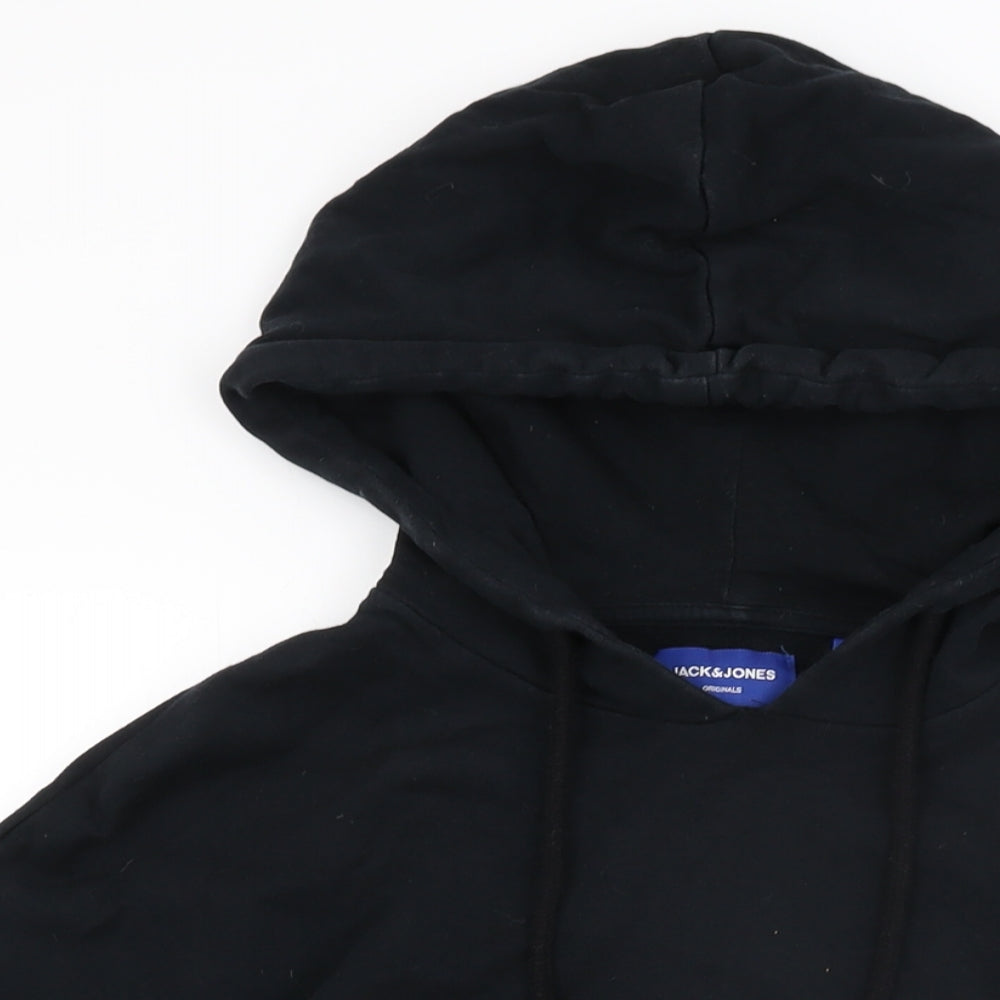 JACK & JONES Mens Black Cotton Pullover Hoodie Size L - Peace Sign