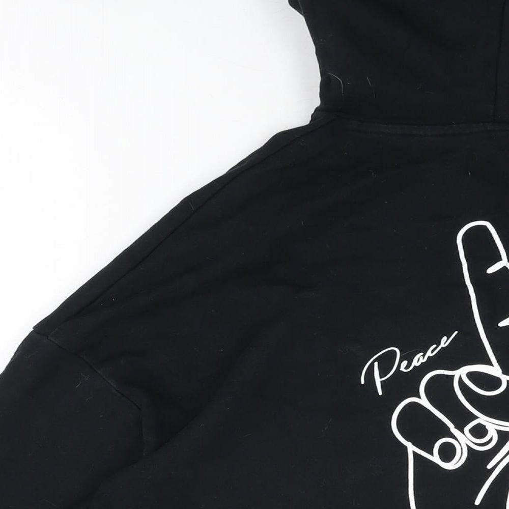 JACK & JONES Mens Black Cotton Pullover Hoodie Size L - Peace Sign
