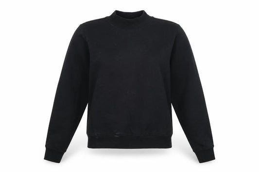Front view of ARNE women’s black cotton pullover sweatshirt, size UK 8, pullover