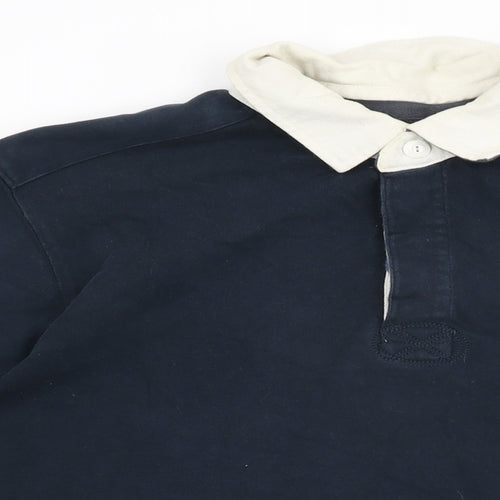 Maine Mens Blue Cotton Polo Size M Collared Button