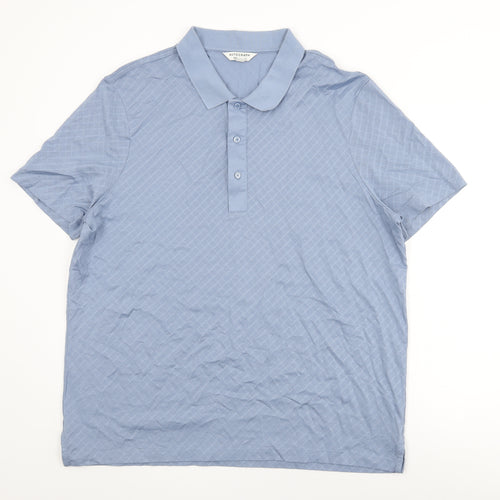 Autograph Mens Blue Geometric Cotton Polo Size 2XL Collared Button