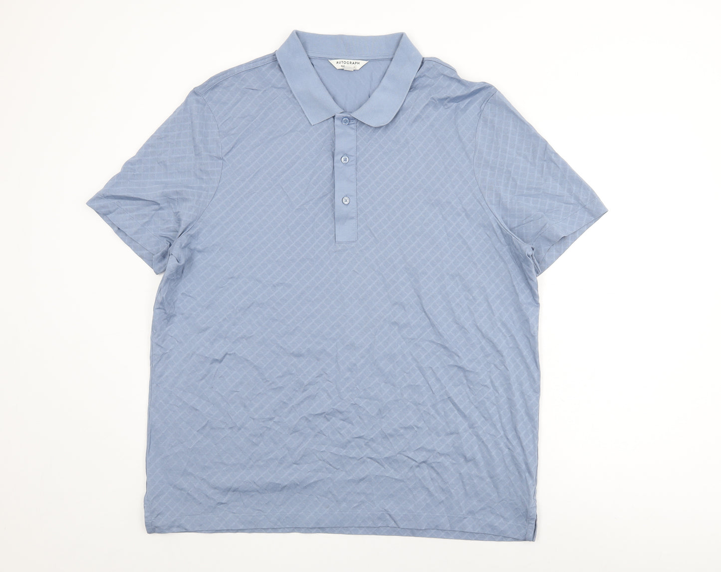 Autograph Mens Blue Geometric Cotton Polo Size 2XL Collared Button