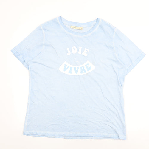 Oasis Womens Blue Cotton Basic T-Shirt Size L Round Neck - Joie De Vivre
