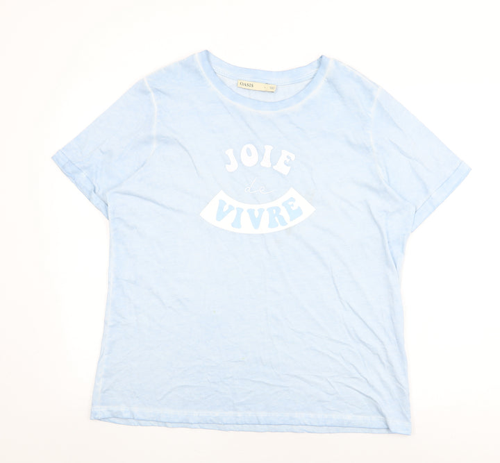 Oasis Womens Blue Cotton Basic T-Shirt Size L Round Neck - Joie De Vivre