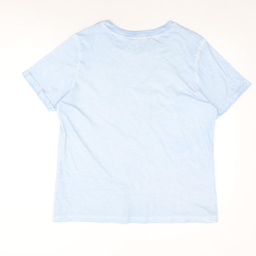 Oasis Womens Blue Cotton Basic T-Shirt Size L Round Neck - Joie De Vivre