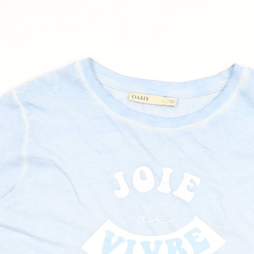 Oasis Womens Blue Cotton Basic T-Shirt Size L Round Neck - Joie De Vivre